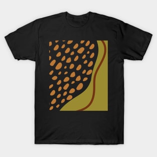 Warm Green Toned Dots Boho Abstract Shapes  Design T-Shirt